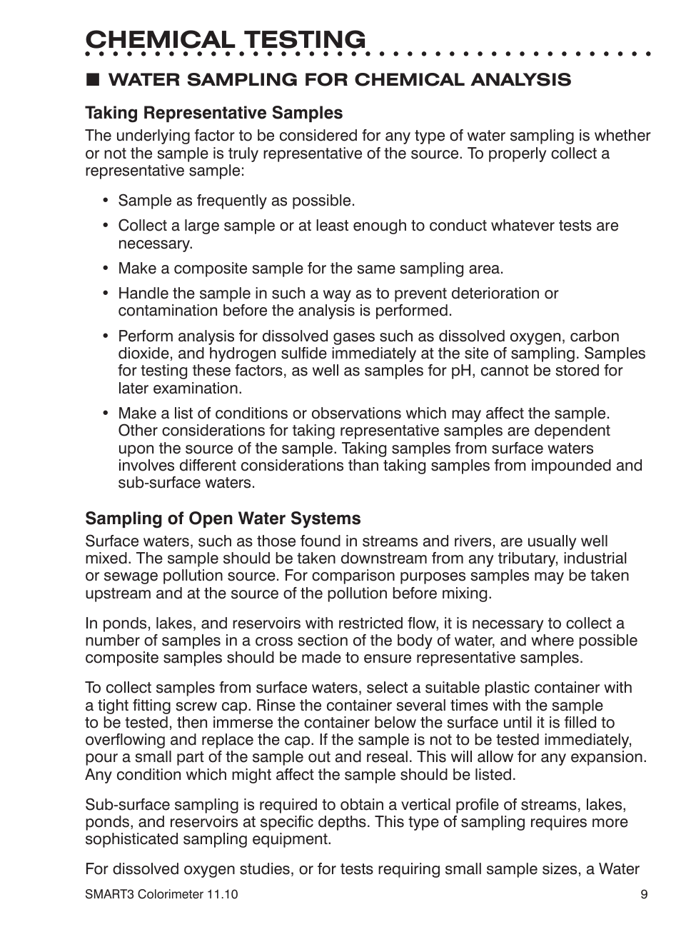 Chemical testing | LaMotte SMART3 Colorimeter User Manual | Page 11 / 294