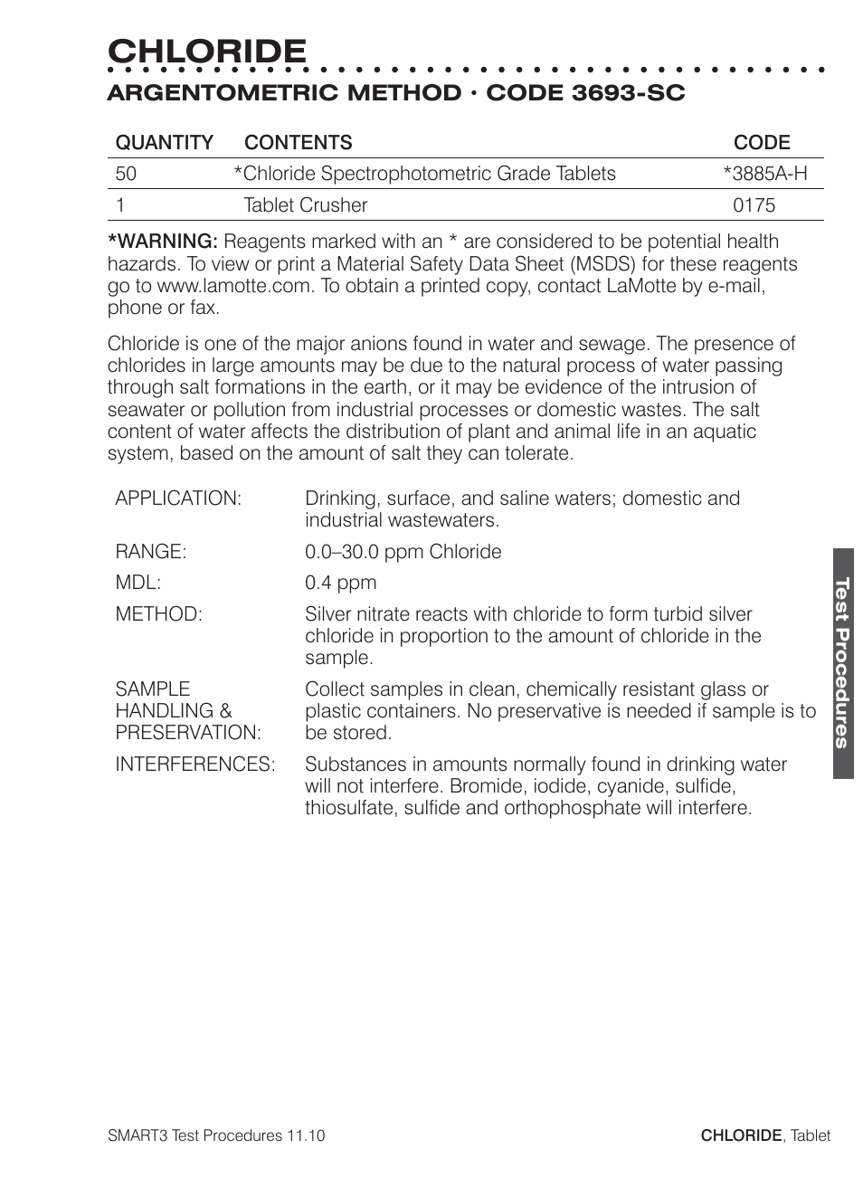 Chloride | LaMotte SMART3 Colorimeter User Manual | Page 111 / 294