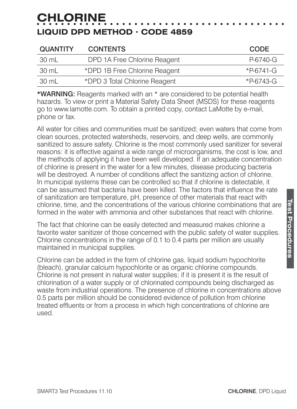 Chlorine | LaMotte SMART3 Colorimeter User Manual | Page 113 / 294