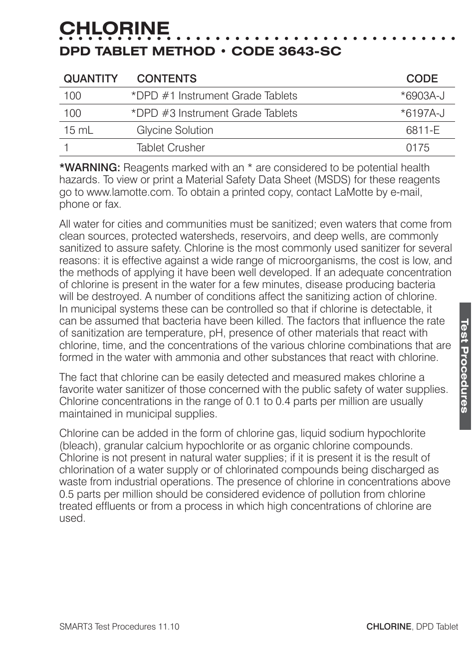 Chlorine | LaMotte SMART3 Colorimeter User Manual | Page 117 / 294