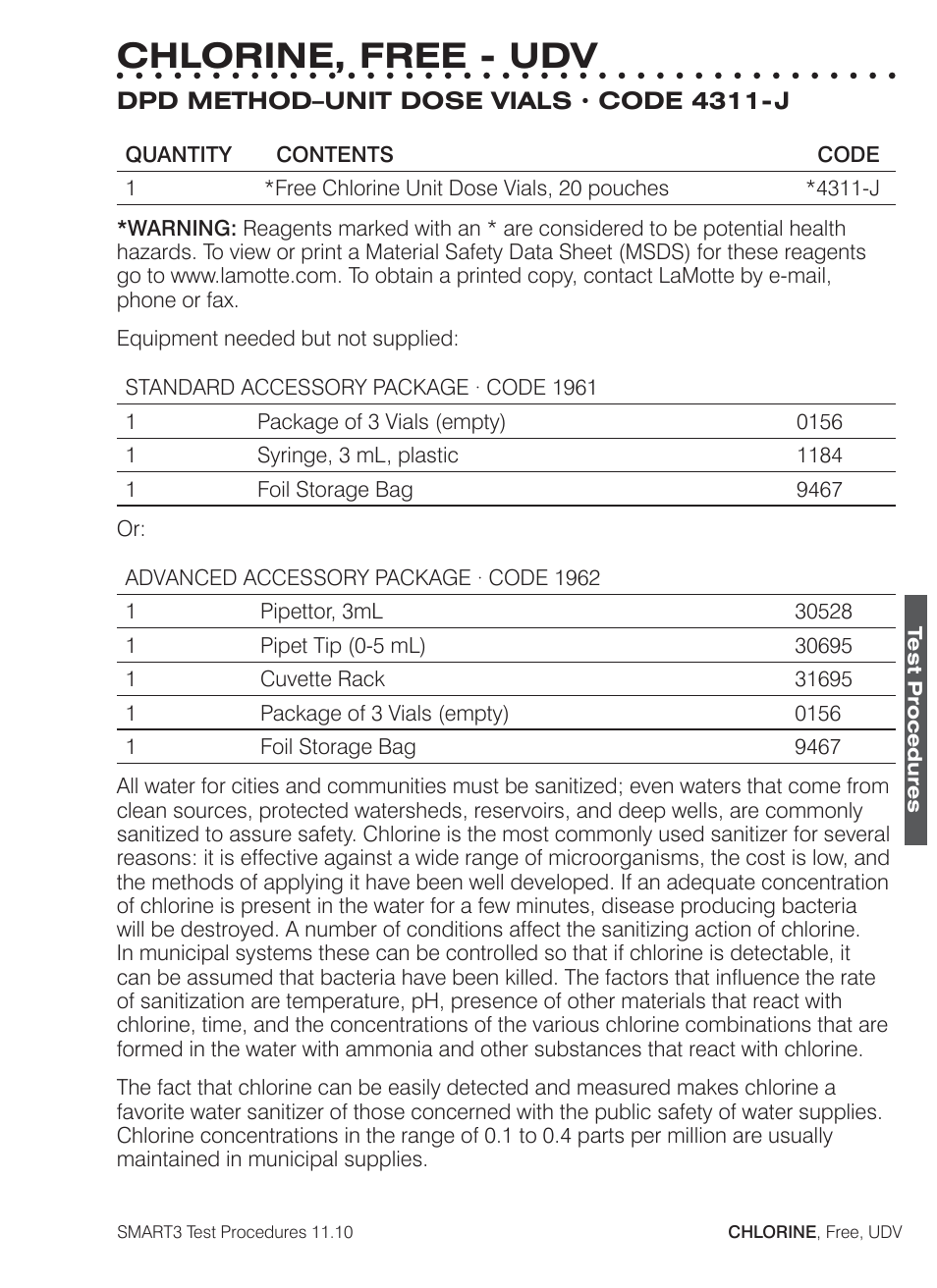 Chlorine, free - udv | LaMotte SMART3 Colorimeter User Manual | Page 121 / 294