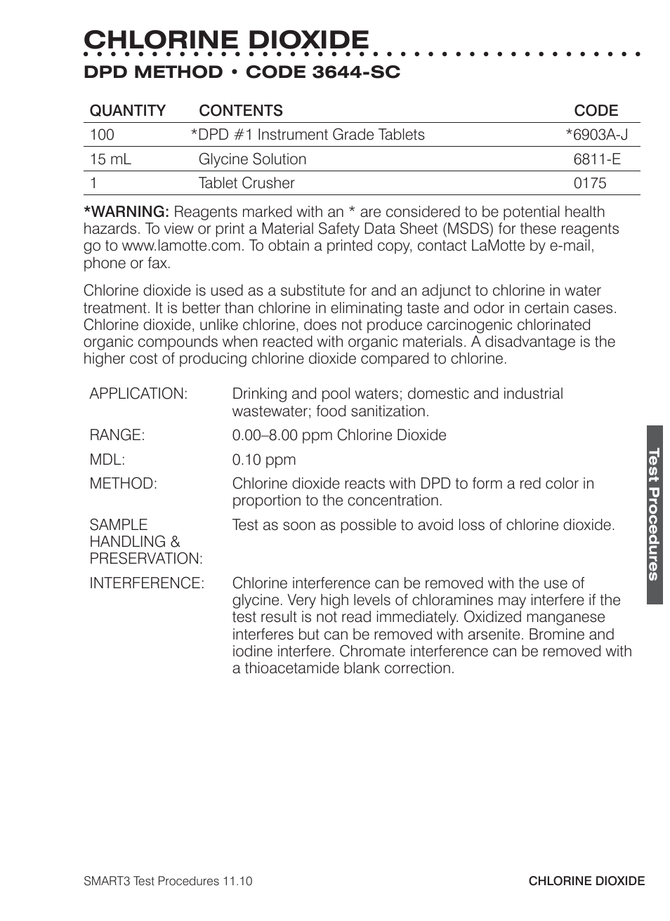 Chlorine dioxide | LaMotte SMART3 Colorimeter User Manual | Page 129 / 294