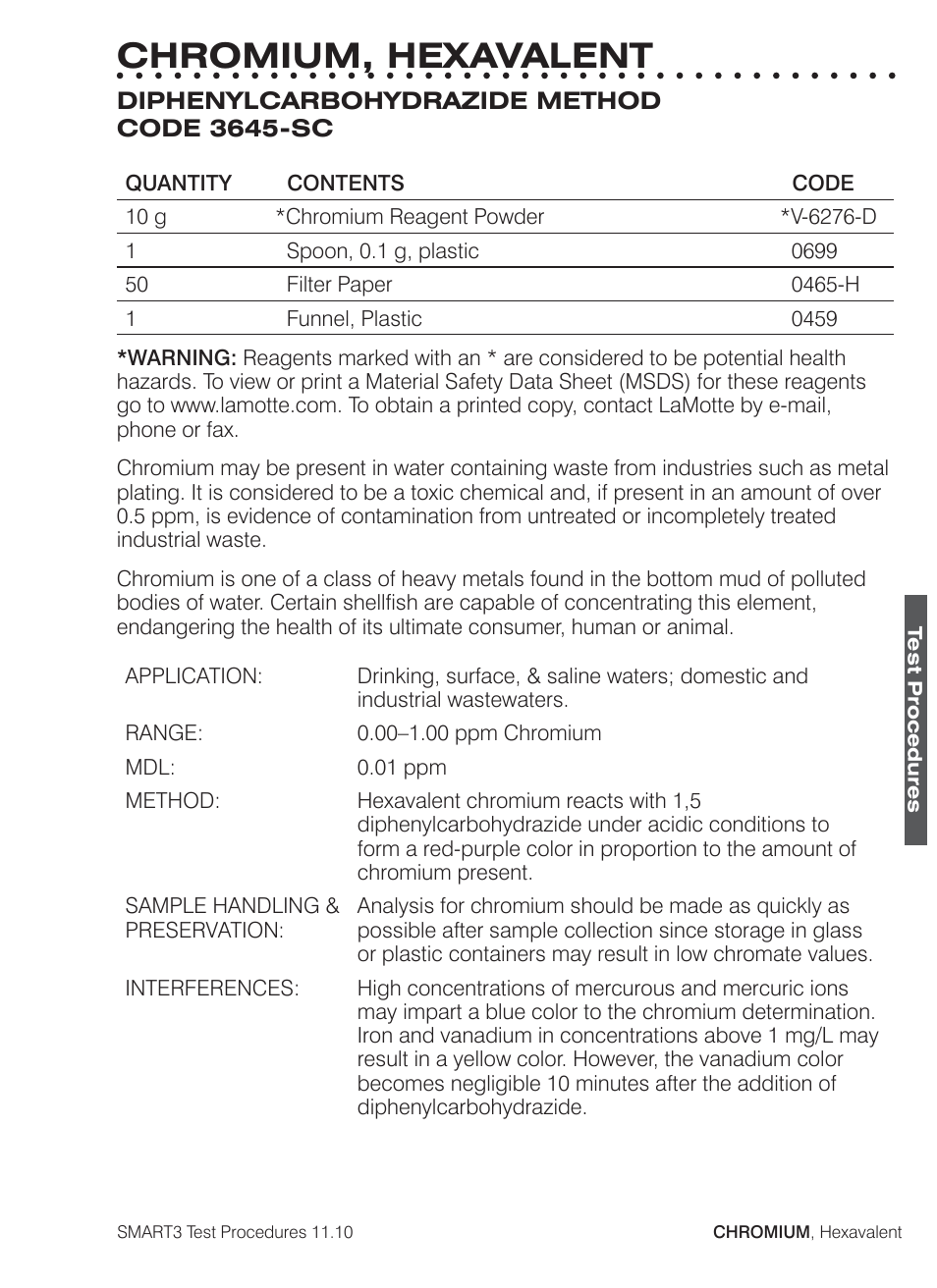 Chromium, hexavalent | LaMotte SMART3 Colorimeter User Manual | Page 131 / 294