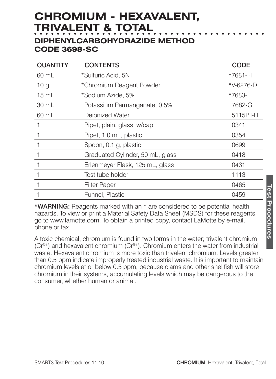 Chromium - hexavalent, trivalent & total | LaMotte SMART3 Colorimeter User Manual | Page 133 / 294