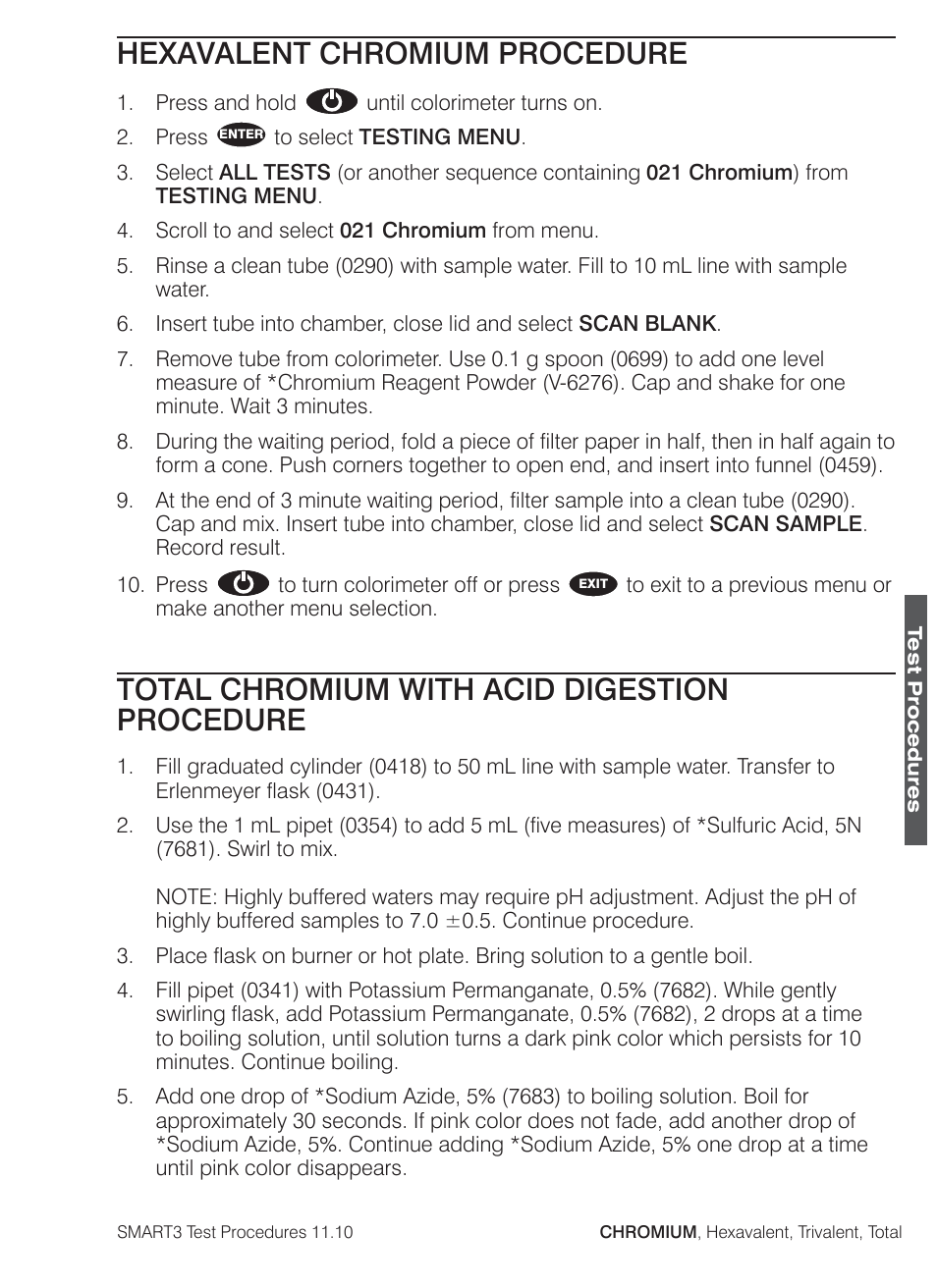 Hexavalent chromium procedure, Total chromium with acid digestion procedure | LaMotte SMART3 Colorimeter User Manual | Page 135 / 294