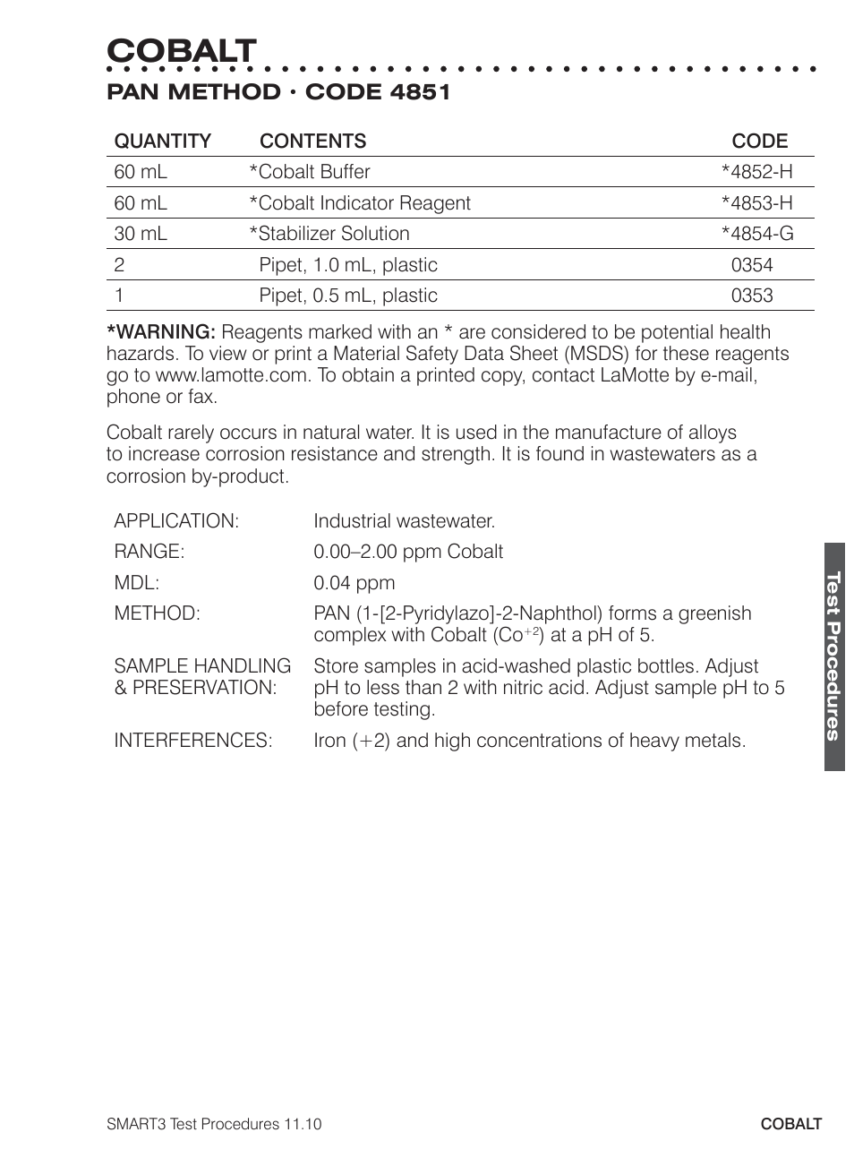 Cobalt | LaMotte SMART3 Colorimeter User Manual | Page 137 / 294