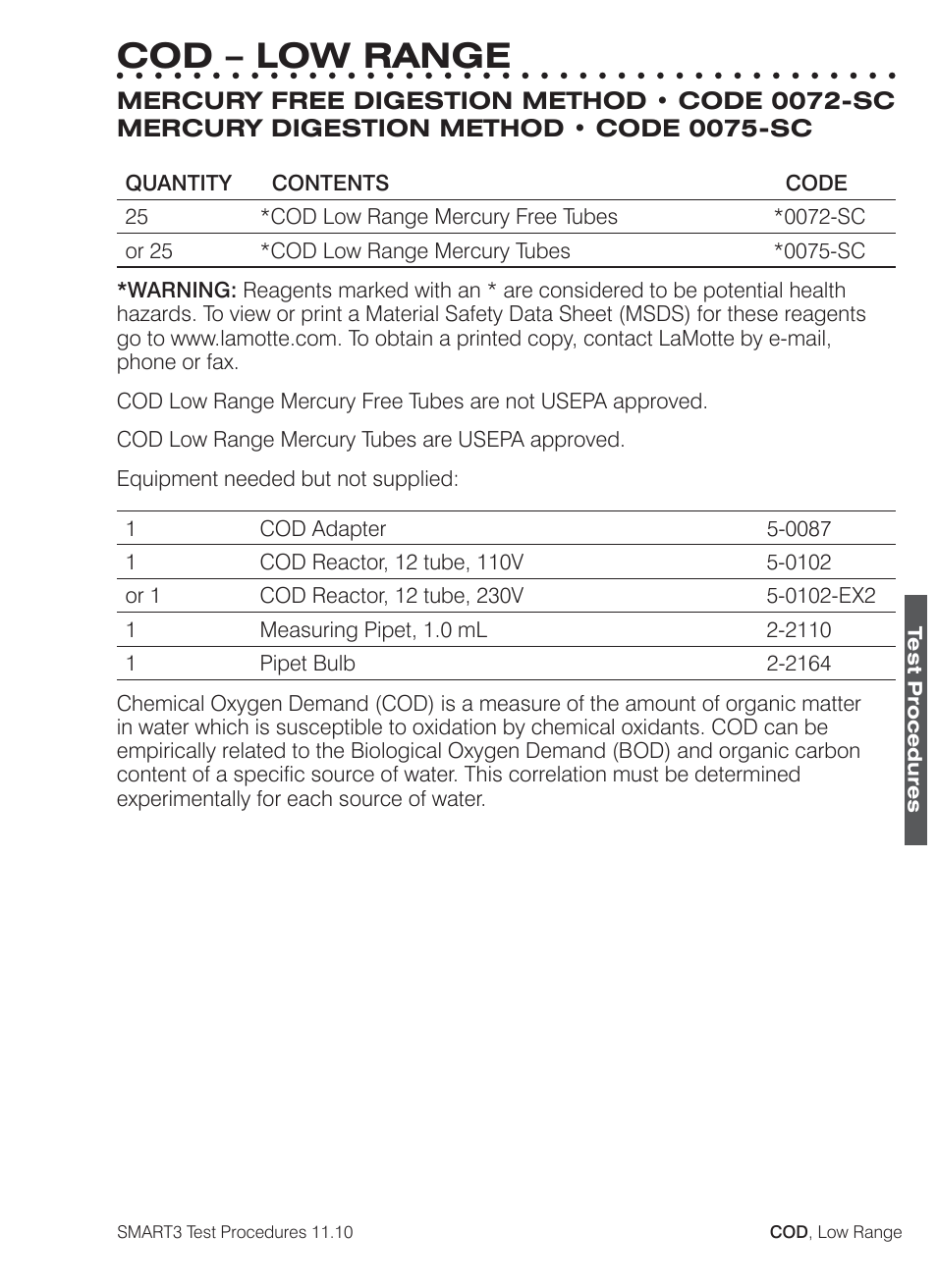 Cod – low range | LaMotte SMART3 Colorimeter User Manual | Page 139 / 294