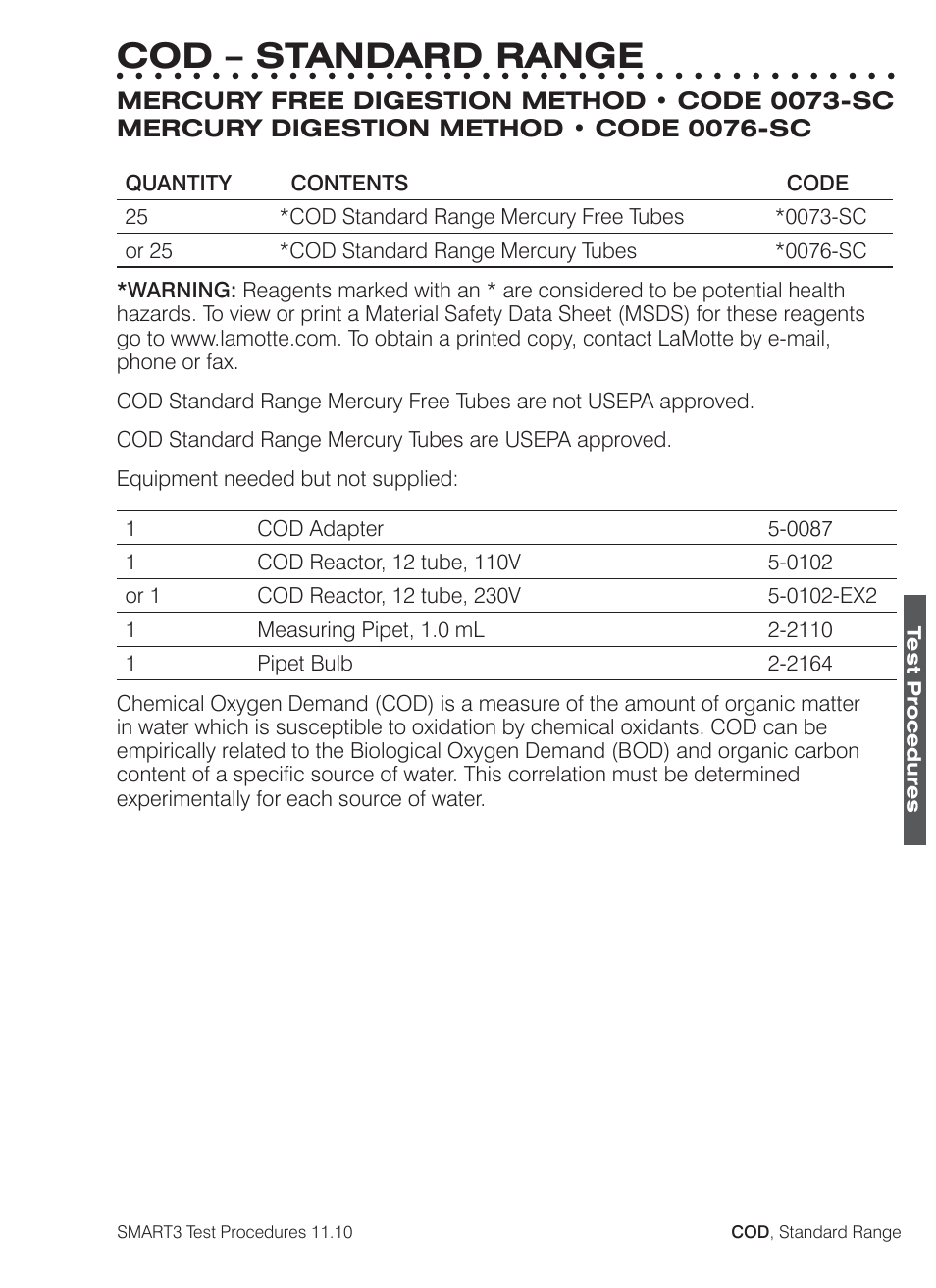 Cod – standard range | LaMotte SMART3 Colorimeter User Manual | Page 143 / 294