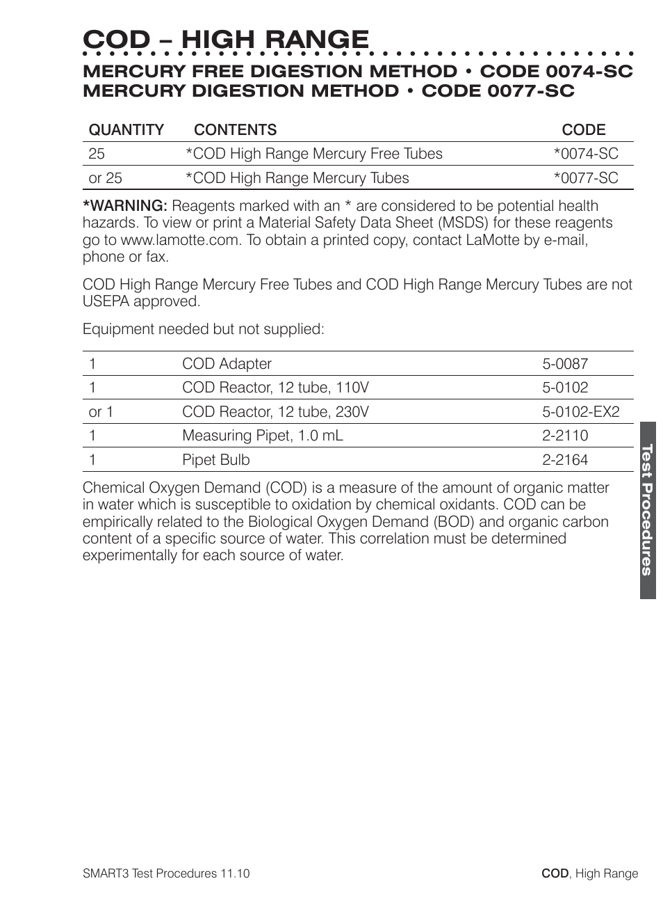 Cod – high range | LaMotte SMART3 Colorimeter User Manual | Page 147 / 294