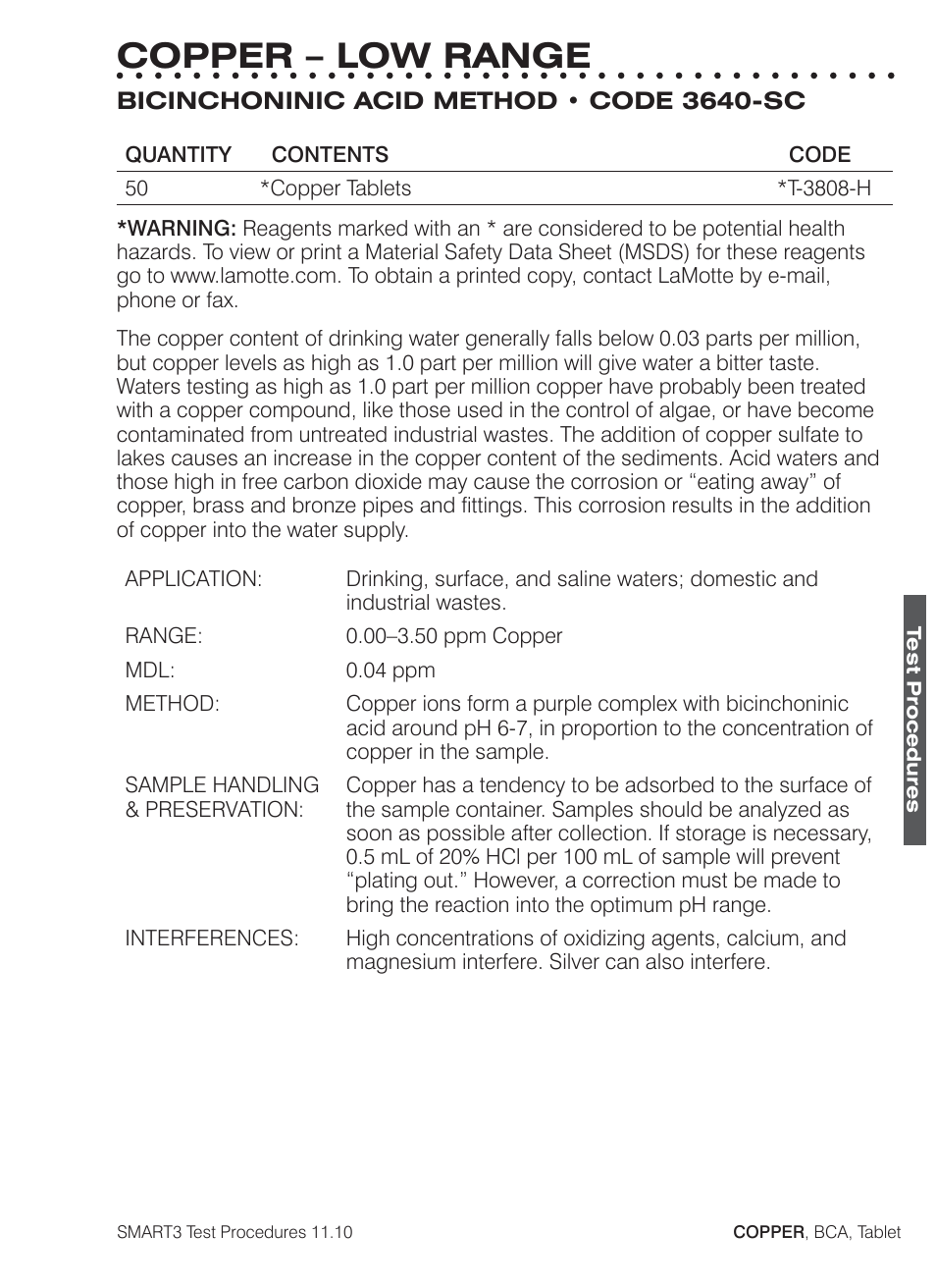 Copper – low range | LaMotte SMART3 Colorimeter User Manual | Page 153 / 294