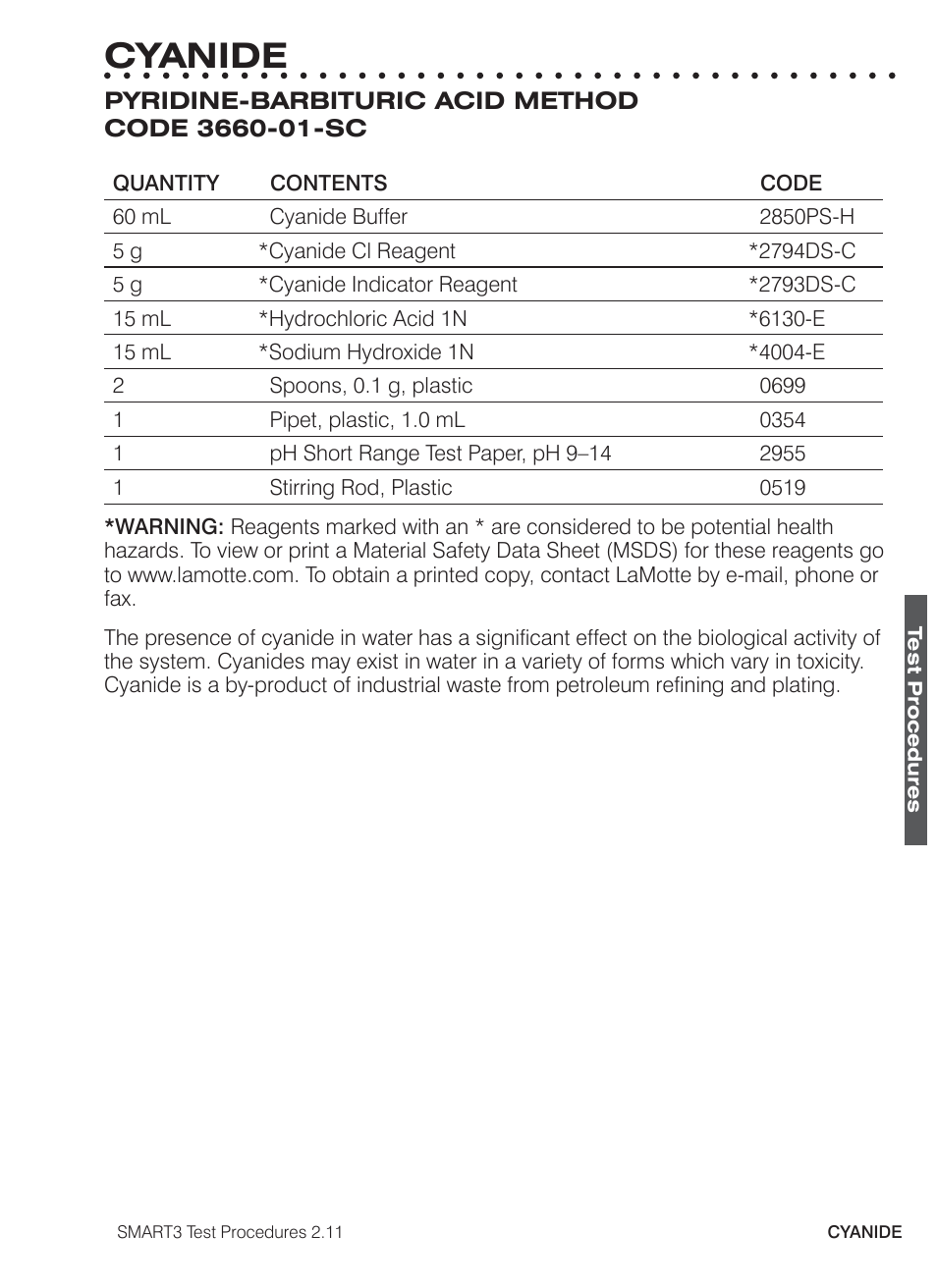 Cyanide | LaMotte SMART3 Colorimeter User Manual | Page 163 / 294