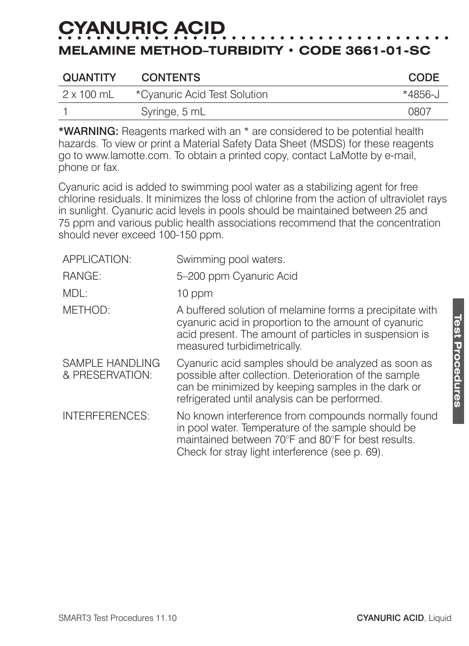 Cyanuric acid | LaMotte SMART3 Colorimeter User Manual | Page 167 / 294