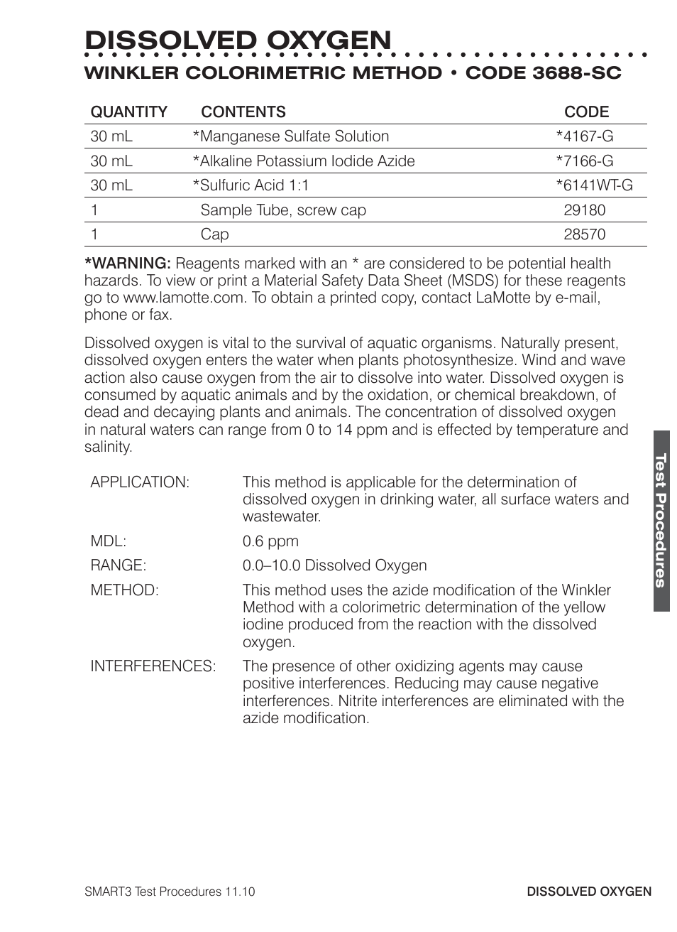 Dissolved oxygen | LaMotte SMART3 Colorimeter User Manual | Page 173 / 294