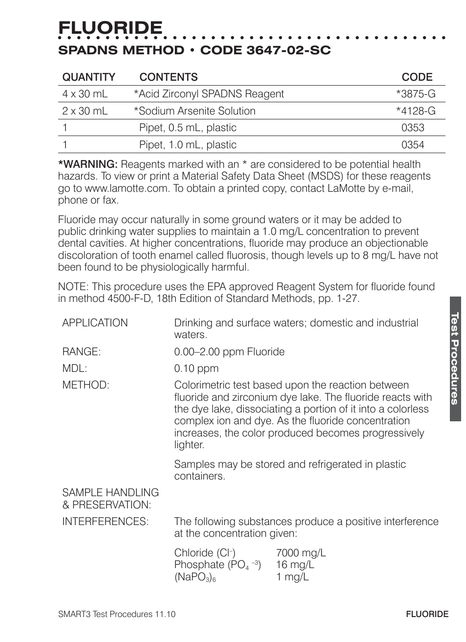 Fluoride | LaMotte SMART3 Colorimeter User Manual | Page 177 / 294