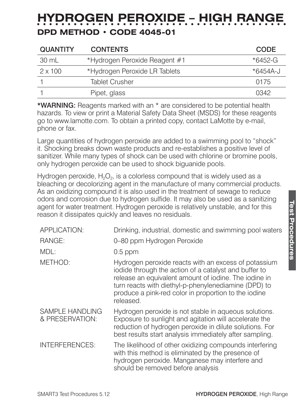 Hydrogen peroxide – high range | LaMotte SMART3 Colorimeter User Manual | Page 187 / 294