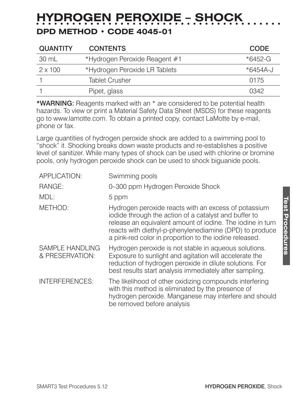 Hydrogen peroxide – shock | LaMotte SMART3 Colorimeter User Manual | Page 189 / 294