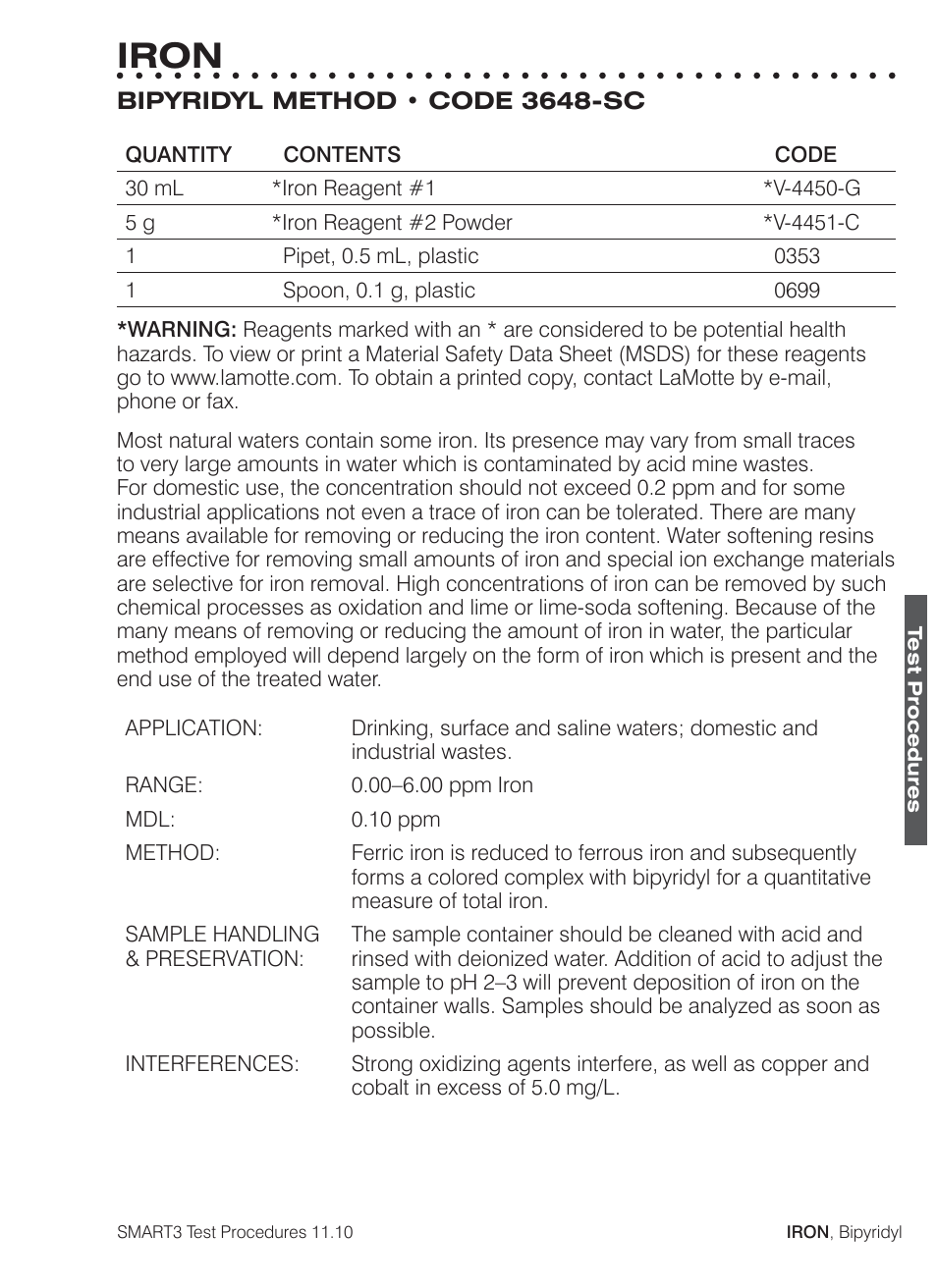 Iron | LaMotte SMART3 Colorimeter User Manual | Page 193 / 294