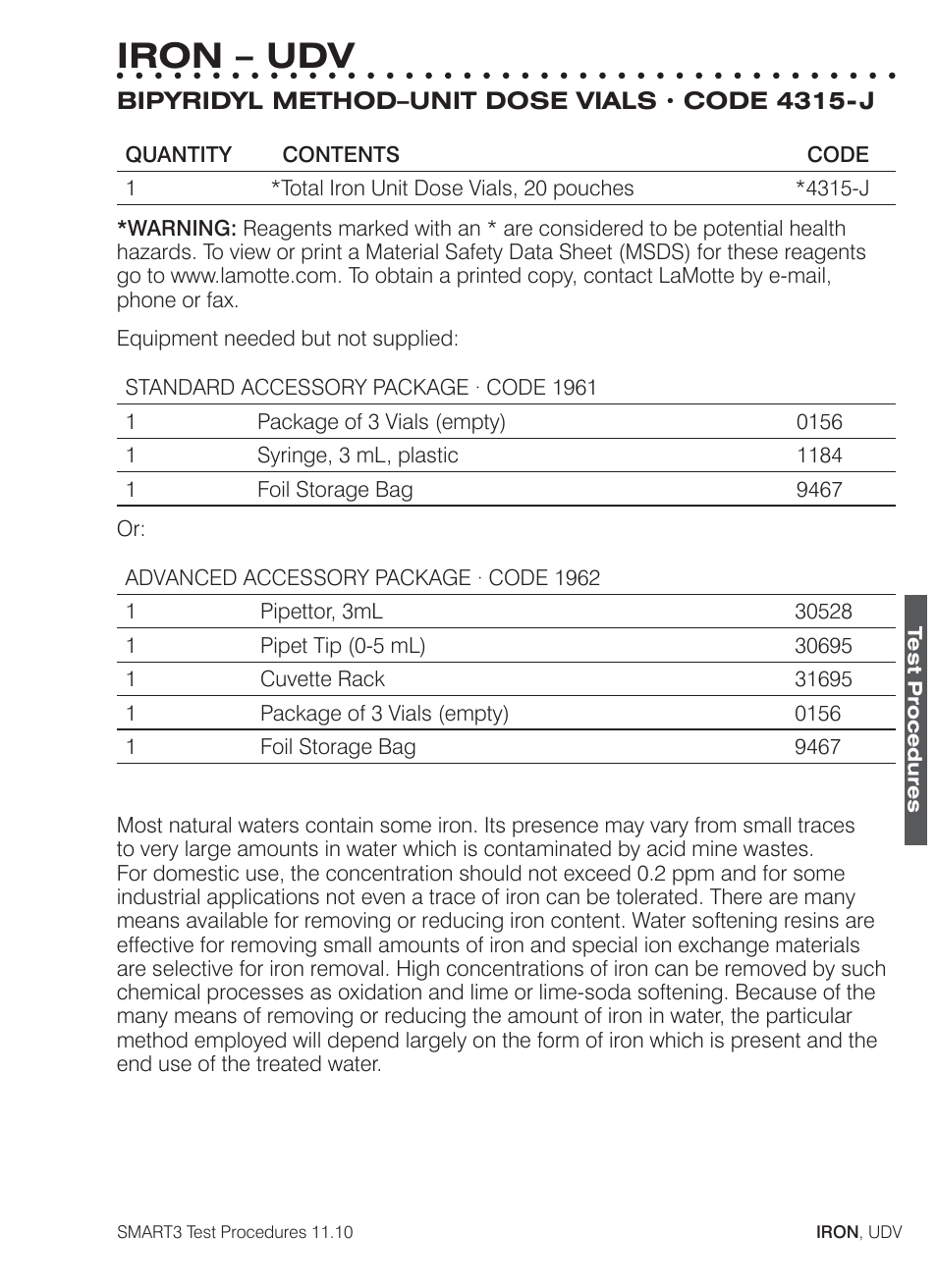 Iron – udv | LaMotte SMART3 Colorimeter User Manual | Page 195 / 294