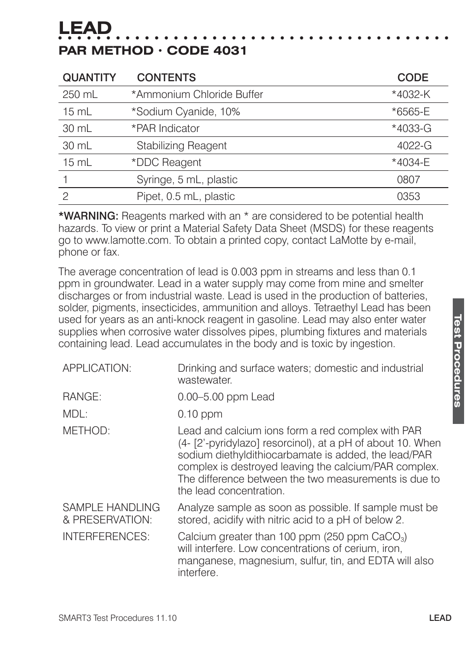 Lead | LaMotte SMART3 Colorimeter User Manual | Page 201 / 294