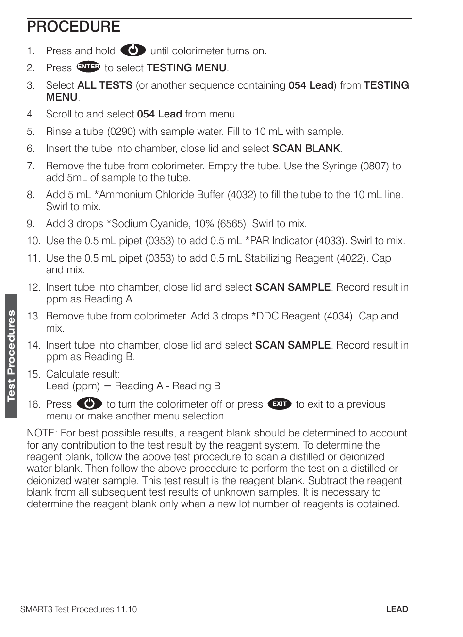 Procedure | LaMotte SMART3 Colorimeter User Manual | Page 202 / 294