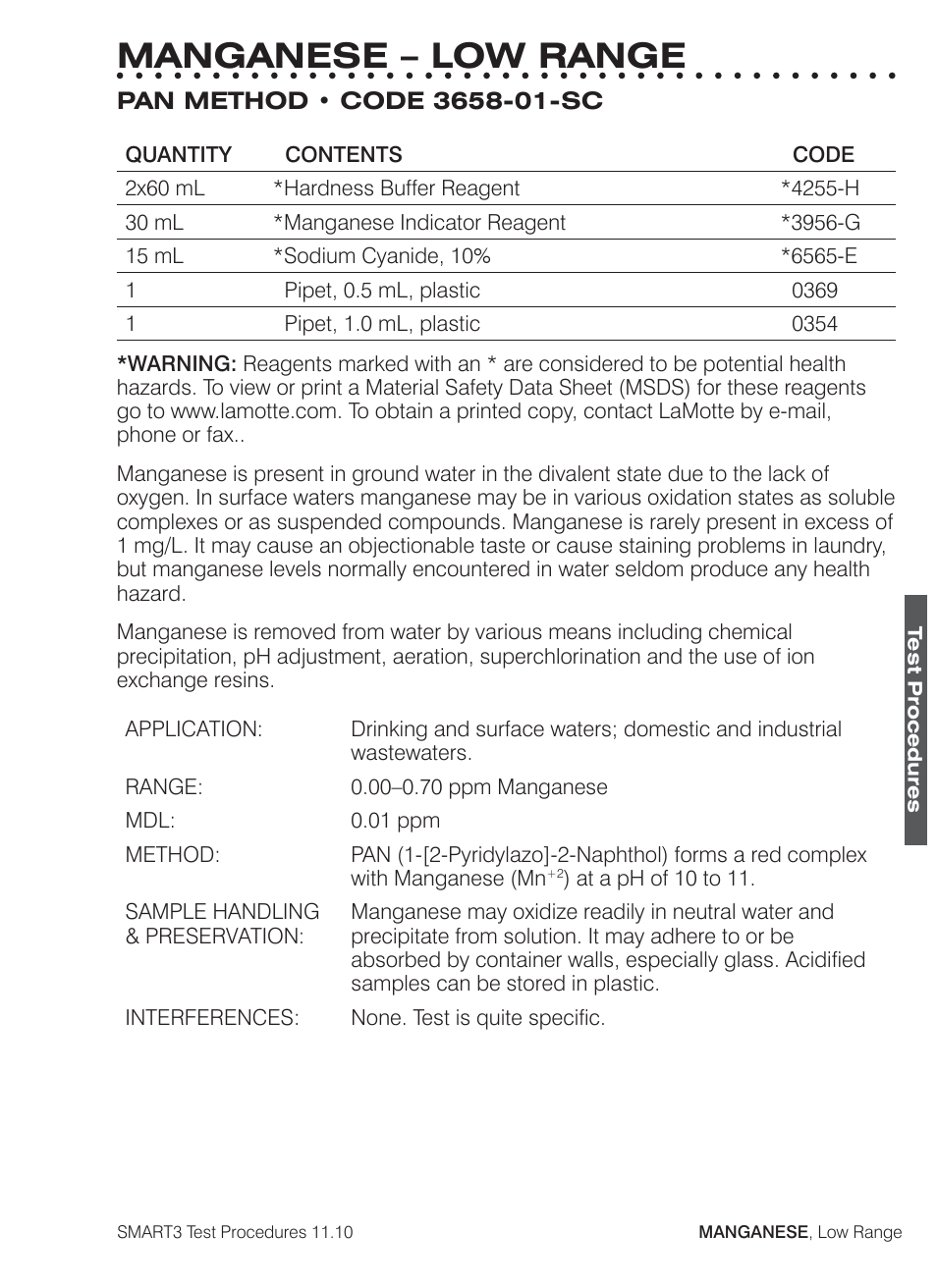 Manganese – low range | LaMotte SMART3 Colorimeter User Manual | Page 203 / 294