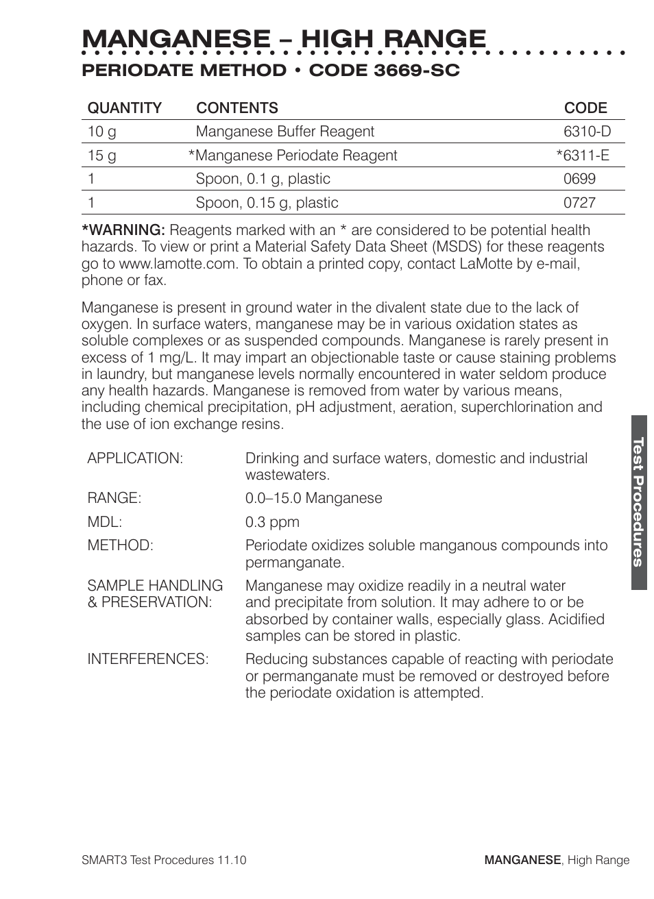 Manganese – high range | LaMotte SMART3 Colorimeter User Manual | Page 205 / 294