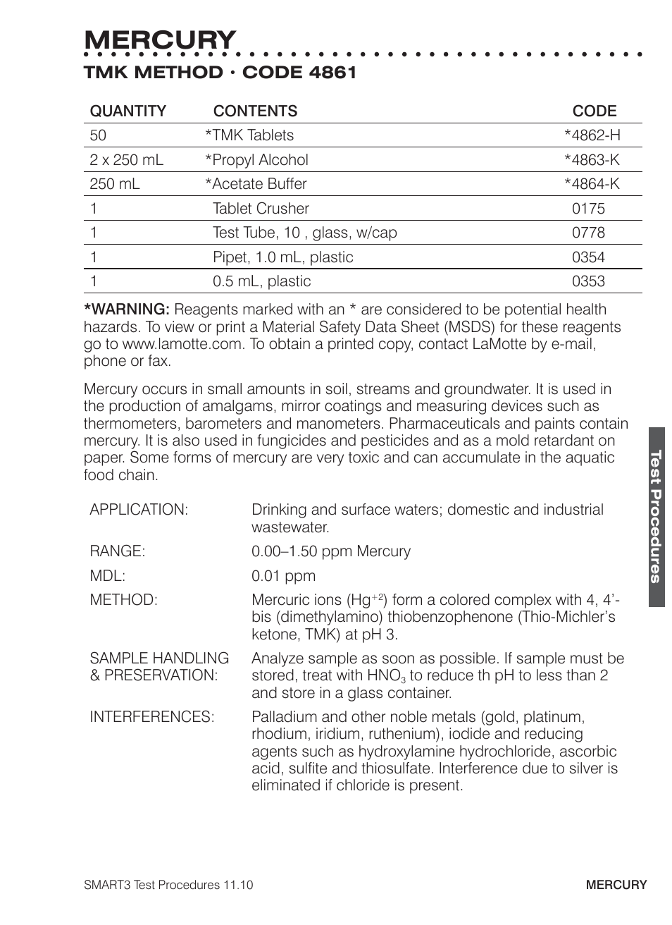 Mercury | LaMotte SMART3 Colorimeter User Manual | Page 207 / 294