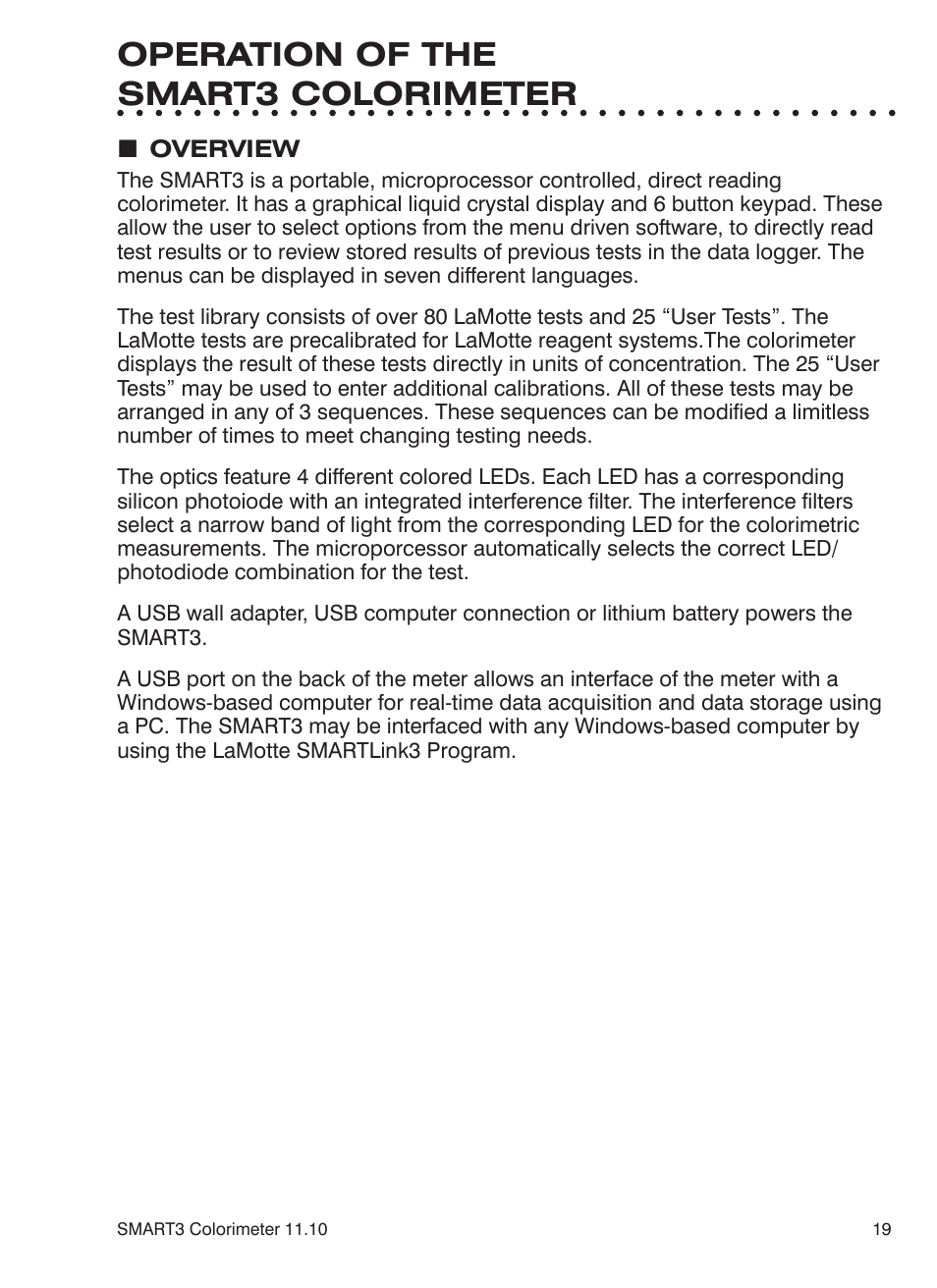 Operation of the smart3 colorimeter | LaMotte SMART3 Colorimeter User Manual | Page 21 / 294