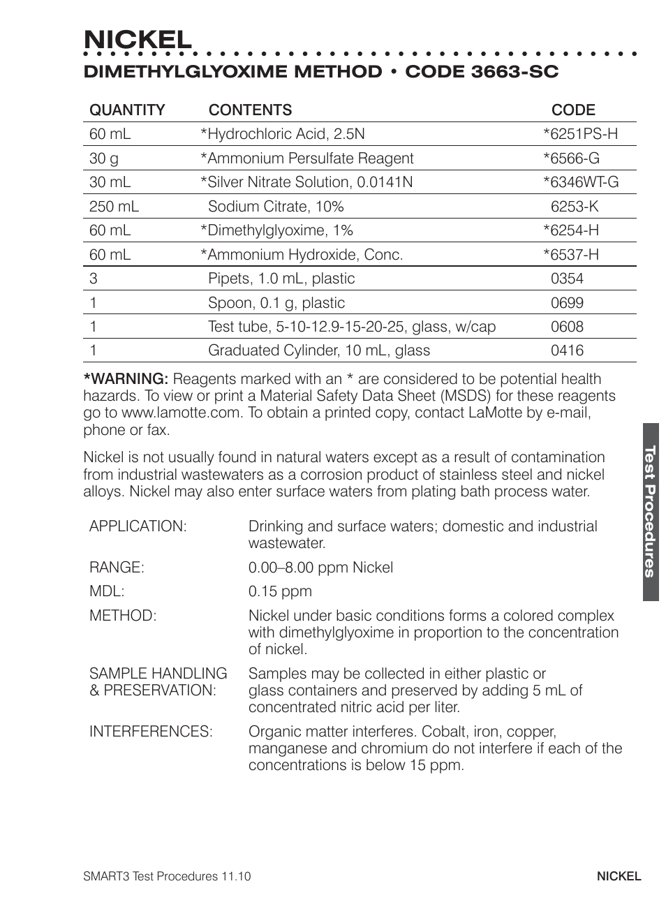 Nickel | LaMotte SMART3 Colorimeter User Manual | Page 211 / 294
