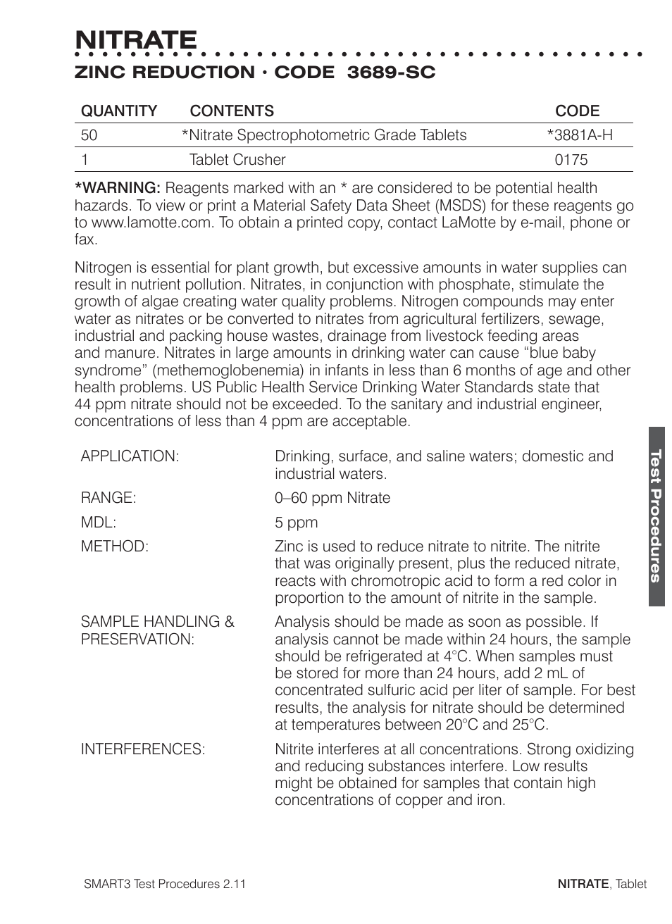 Nitrate | LaMotte SMART3 Colorimeter User Manual | Page 213 / 294