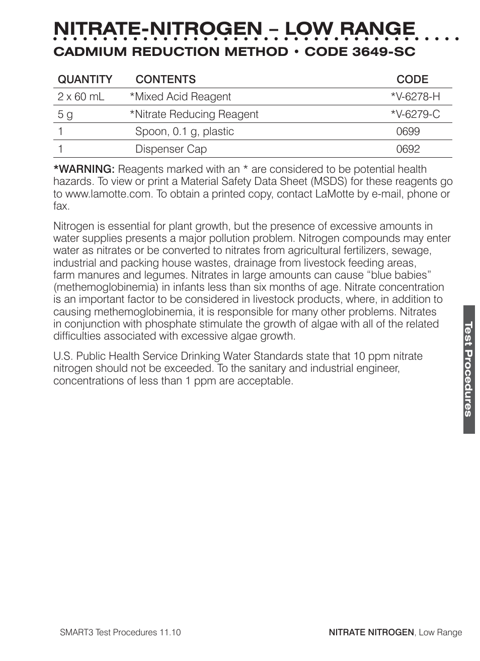 Nitrate-nitrogen – low range | LaMotte SMART3 Colorimeter User Manual | Page 219 / 294