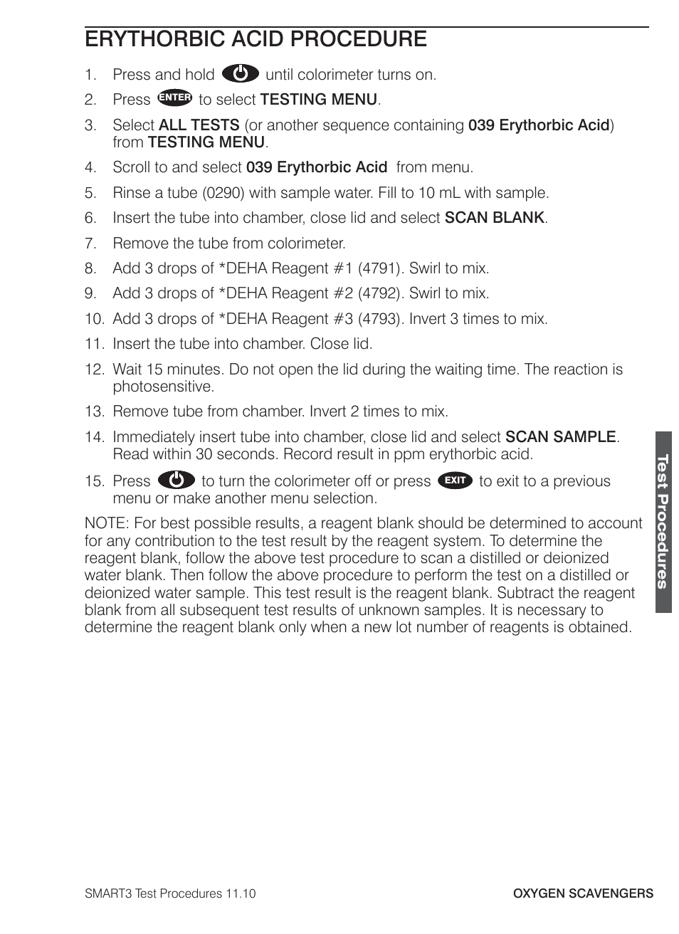 Erythorbic acid procedure | LaMotte SMART3 Colorimeter User Manual | Page 233 / 294