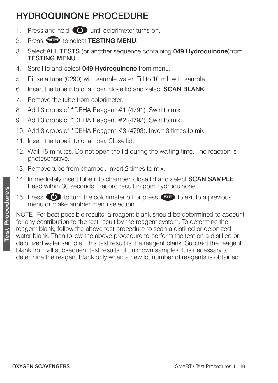 Hydroquinone procedure | LaMotte SMART3 Colorimeter User Manual | Page 234 / 294