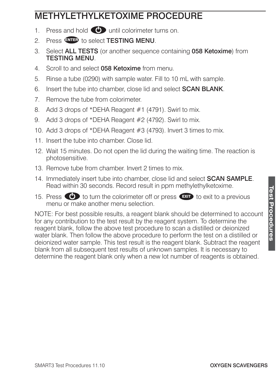 Methylethylketoxime procedure | LaMotte SMART3 Colorimeter User Manual | Page 235 / 294