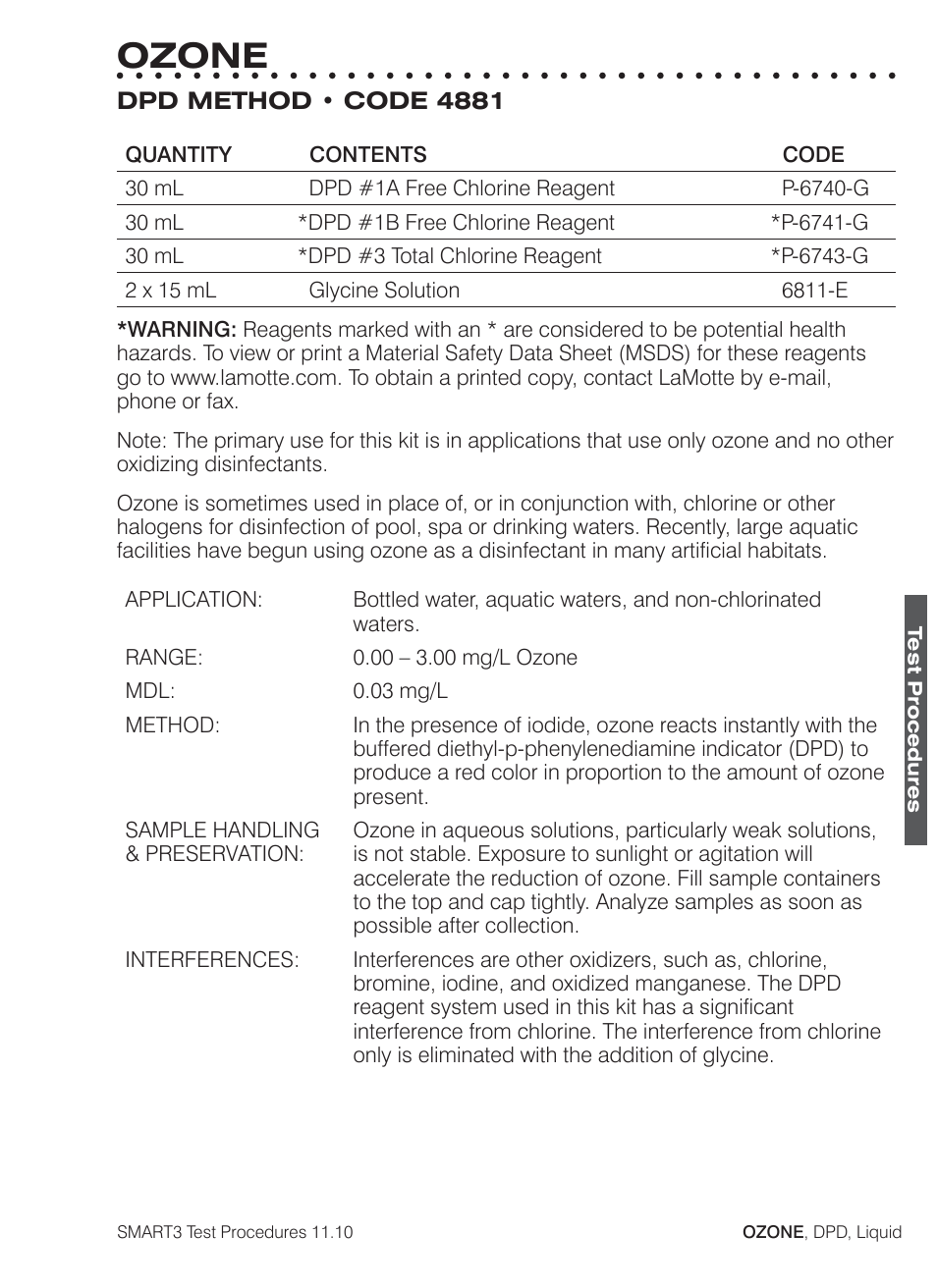 Ozone | LaMotte SMART3 Colorimeter User Manual | Page 237 / 294