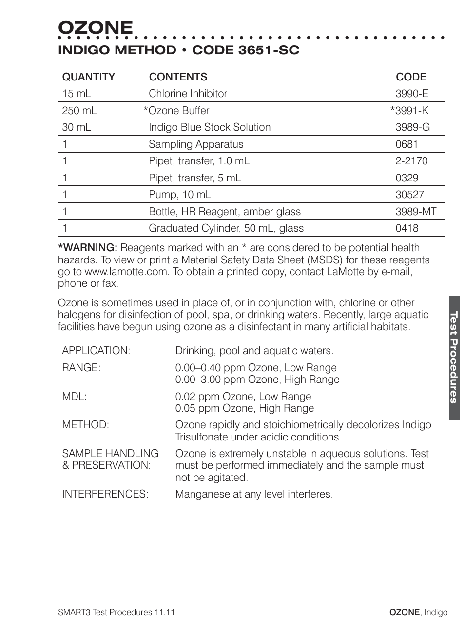 Ozone | LaMotte SMART3 Colorimeter User Manual | Page 241 / 294