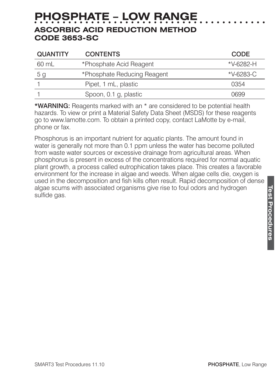 Phosphate – low range | LaMotte SMART3 Colorimeter User Manual | Page 251 / 294