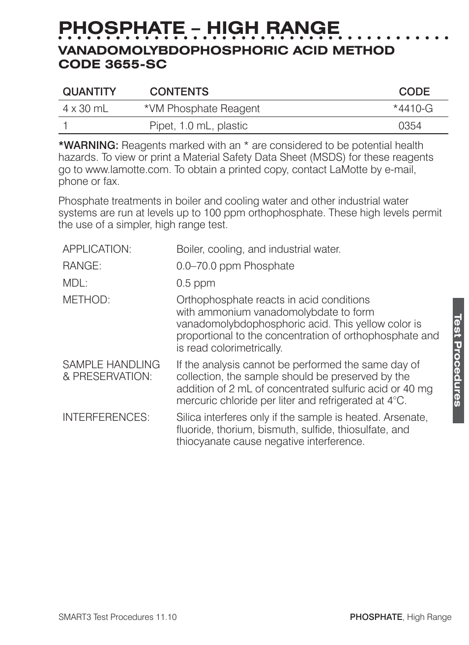 Phosphate – high range | LaMotte SMART3 Colorimeter User Manual | Page 255 / 294