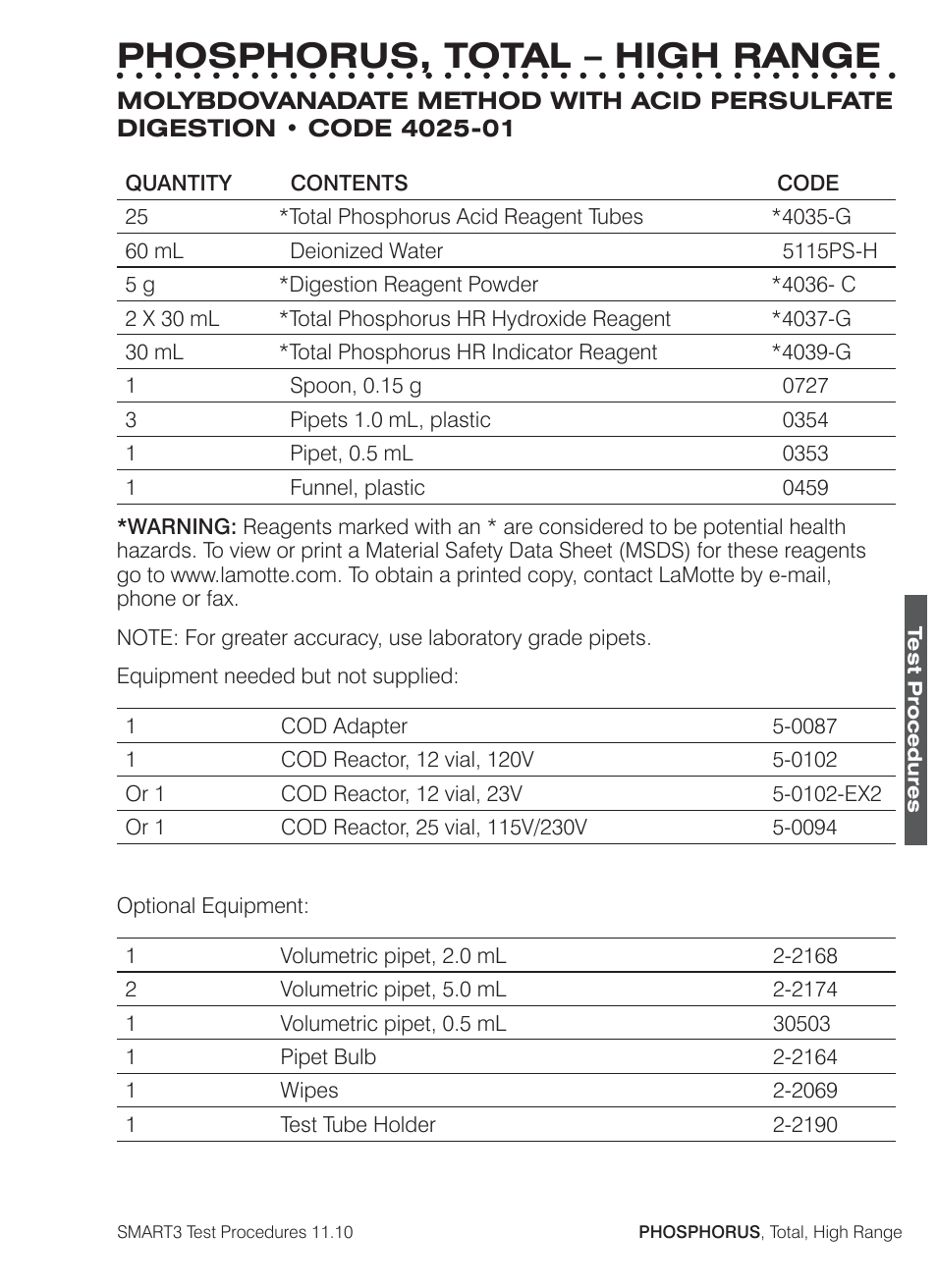 Phosphorus, total – high range | LaMotte SMART3 Colorimeter User Manual | Page 265 / 294