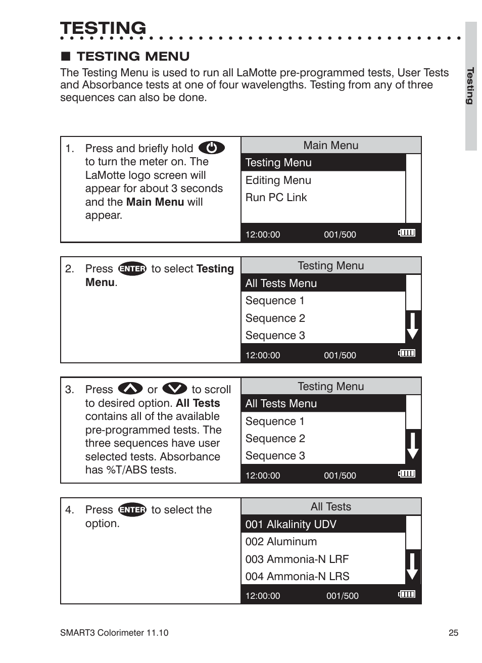 Testing | LaMotte SMART3 Colorimeter User Manual | Page 27 / 294