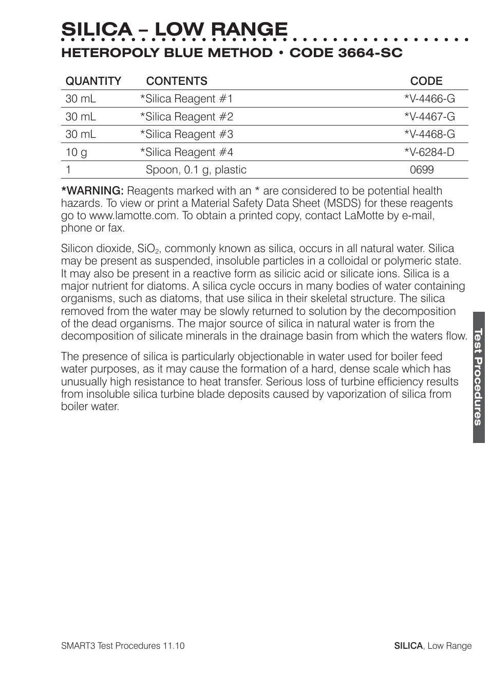 Silica – low range | LaMotte SMART3 Colorimeter User Manual | Page 271 / 294