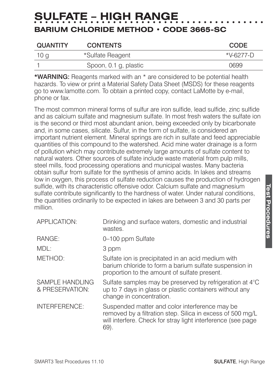 Sulfate – high range | LaMotte SMART3 Colorimeter User Manual | Page 277 / 294