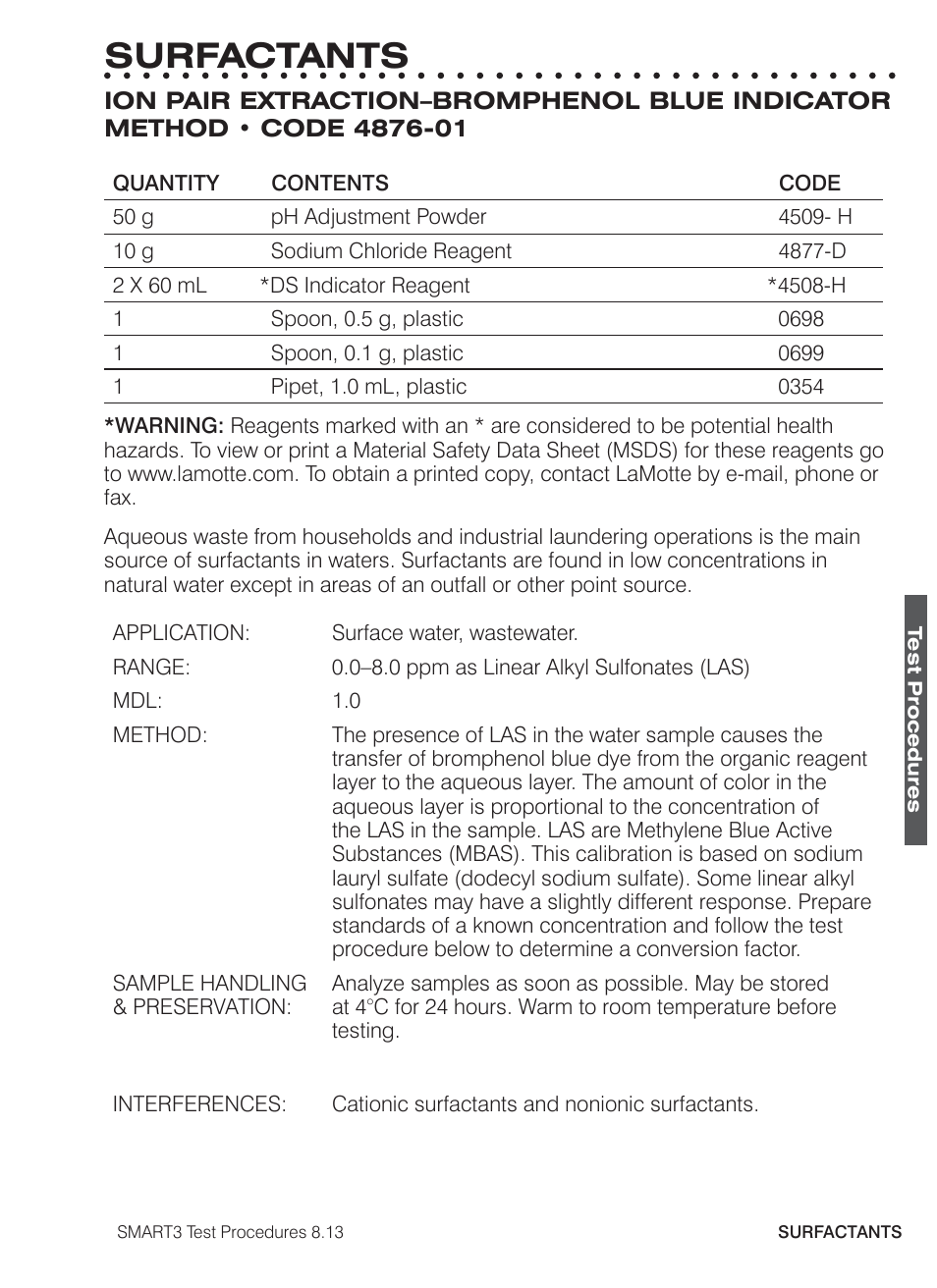 Surfactants | LaMotte SMART3 Colorimeter User Manual | Page 283 / 294