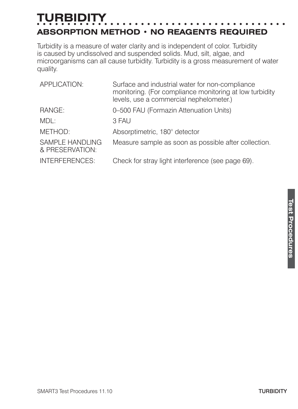 Turbidity | LaMotte SMART3 Colorimeter User Manual | Page 287 / 294