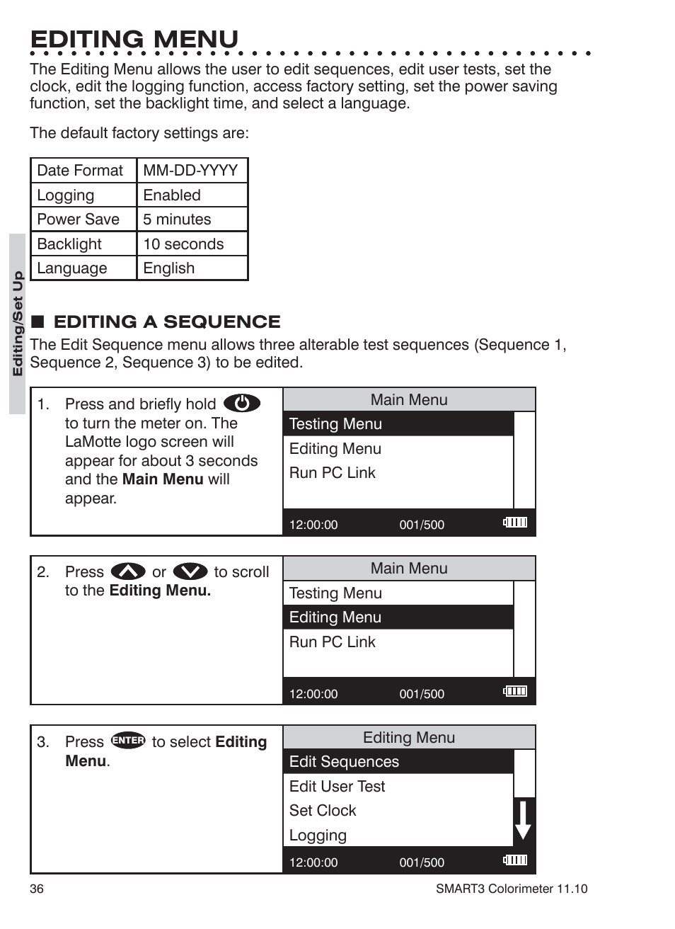 Editing menu | LaMotte SMART3 Colorimeter User Manual | Page 38 / 294