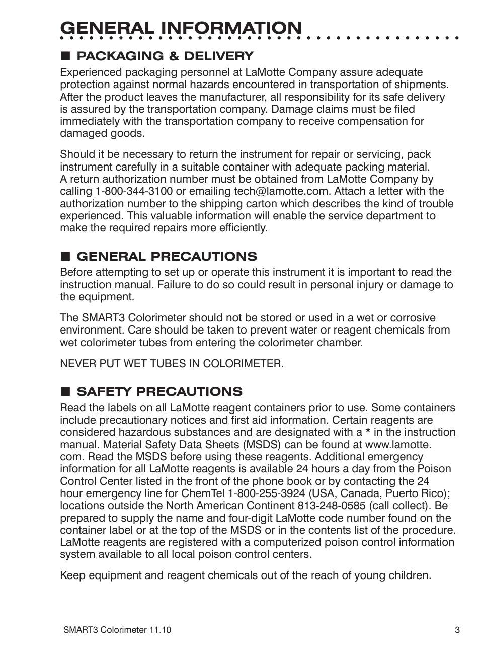 General information | LaMotte SMART3 Colorimeter User Manual | Page 5 / 294