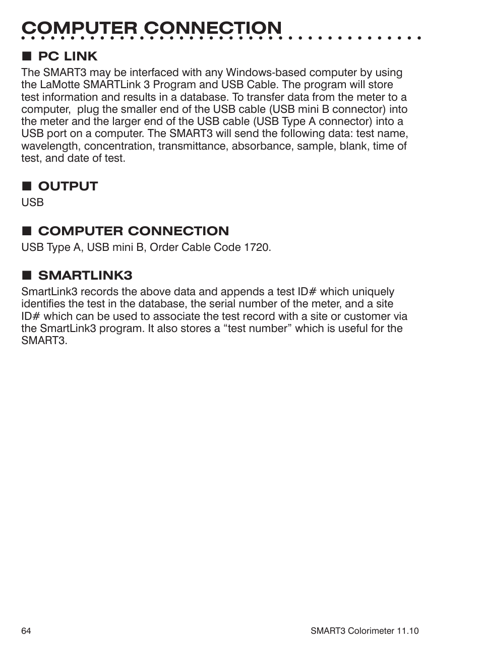 Computer connection | LaMotte SMART3 Colorimeter User Manual | Page 66 / 294