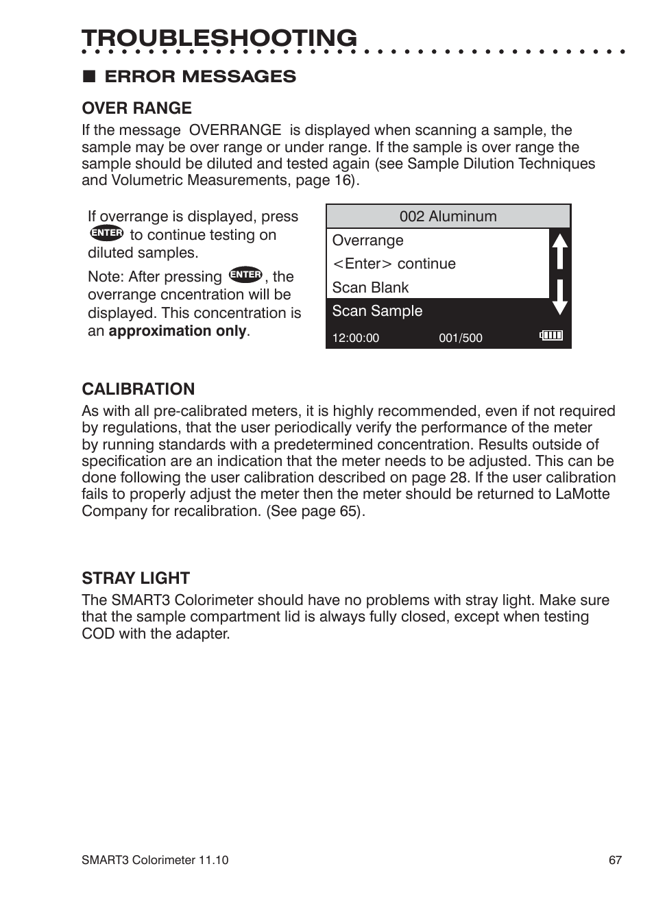 Troubleshooting | LaMotte SMART3 Colorimeter User Manual | Page 69 / 294