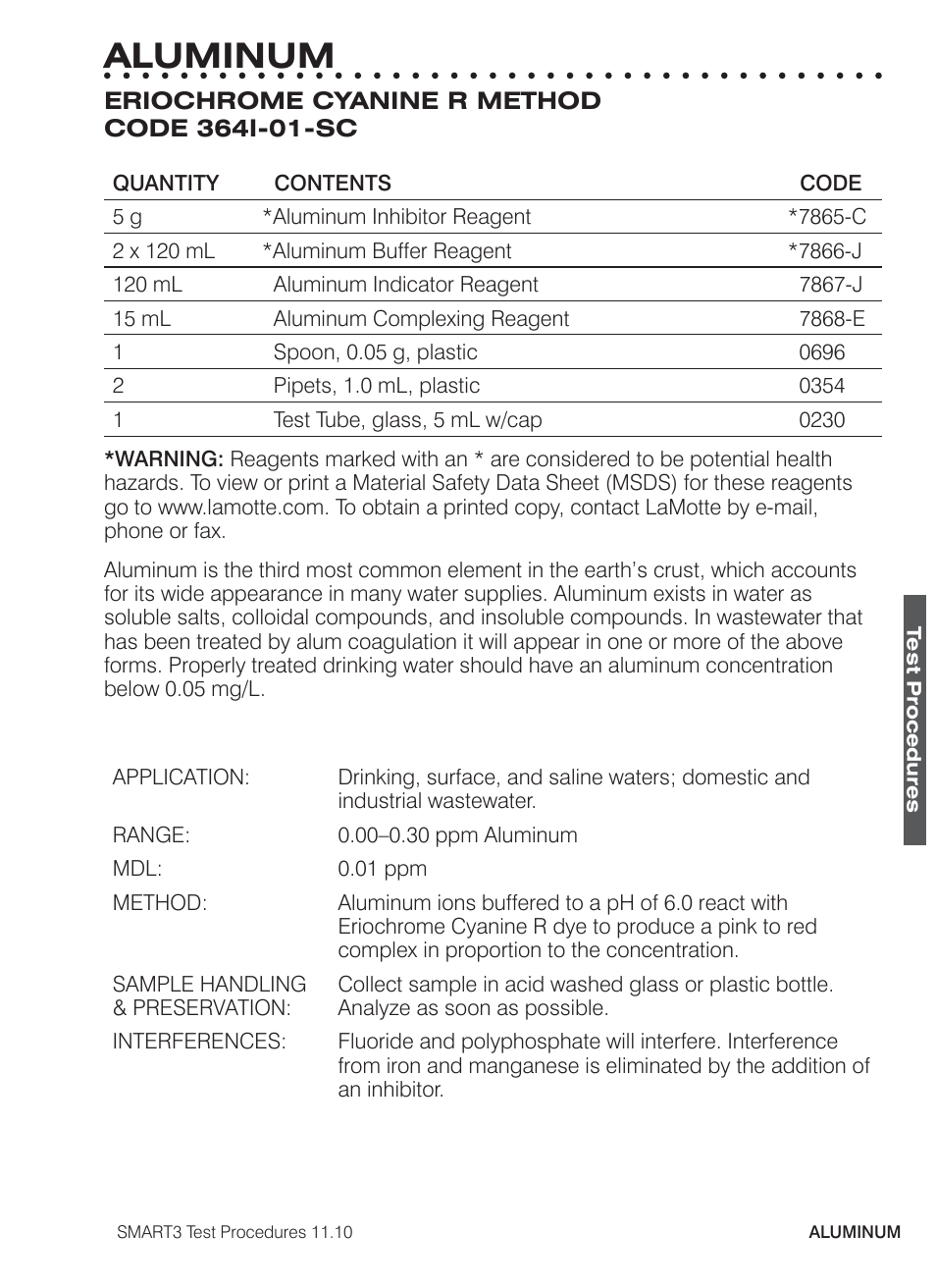 Aluminum | LaMotte SMART3 Colorimeter User Manual | Page 79 / 294