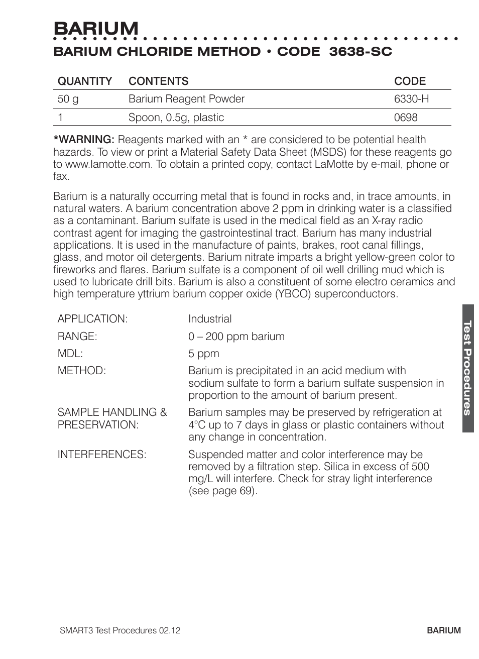 Barium | LaMotte SMART3 Colorimeter User Manual | Page 87 / 294